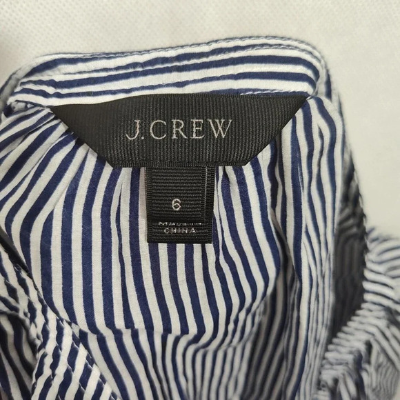 J Crew Blue Stripe Top Women Size 6 Long Sleeve Tie Neckline Nautical Semi-sheer - Picture 6 of 9